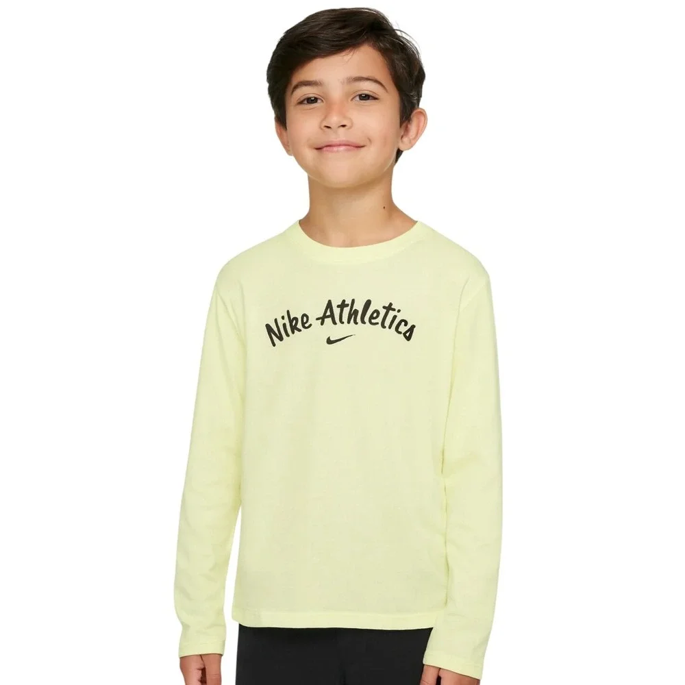 Nike‎ Athletics Long Sleeve T Shirt Kids Yellow Crew Neck Cotton Pullover Size M